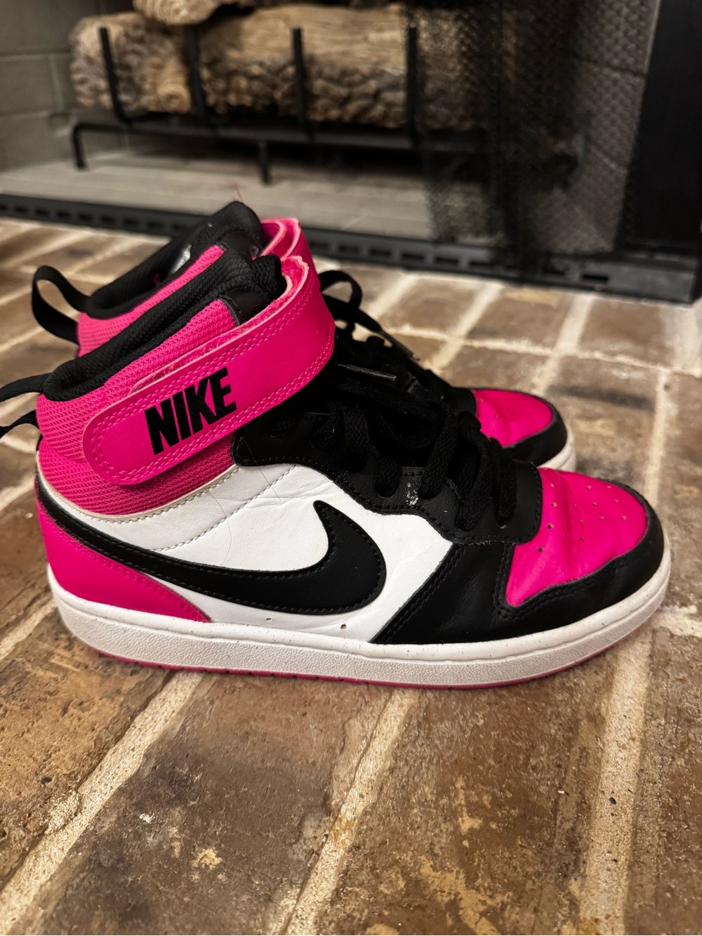 Nike Kids Hot Pink, Black & White High-Top Sneakers - Picture 2 of 6
